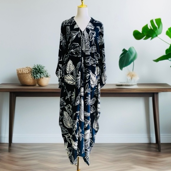 0137/Navy Color Long Kaftan, Rayon Viscose Material - Picture 4 of 12